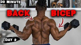 30 MINUTE BACK AND BICEP WORKOUT AT HOME DUMBBELLS ONLY - DAY 2