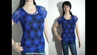 How to crochet easy blue motif blouse summer top pattern by marifu6a