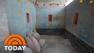 Archeologists uncover rare expensive blue shrine in Pompeii