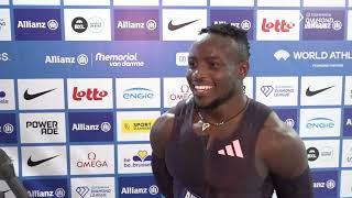 Ferdinand Omanyala Wins 100m at Memorial Van Damme Non DL Race Interview