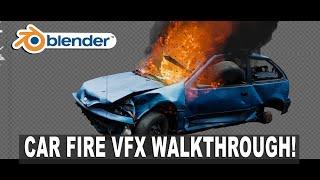 Car Fire in Blender 3d Scene Walkthrough