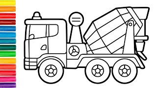 Ayo menggambar truk semen Cara mudah untuk anak-anak dan balita menggambar truk