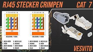 RJ45 Stecker CAT 6A  CAT 7 mit Belegung crimpen Netzwerkkabel Belegung selber machen VESVITO