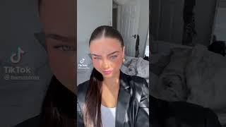 Cute Girl In A Leather Jacket Makes A TikTok Video With A Nice Voice