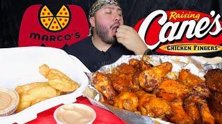 MUKBANG Marcos Pizza Wings & Raising Canes Chicken Fingers EATING SHOW
