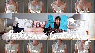 How to cut the PERFECT Neckline  8 examples  Pattern Contouring  No gaps drafting tutorial