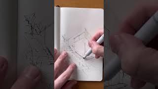 Haus am Hang. Architektur Zeichnung. Architektur zeichnen leicht gemacht.