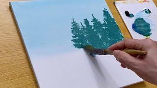 Easy Way to Paint a Morning Forest  Acrylic Painting for Beginners