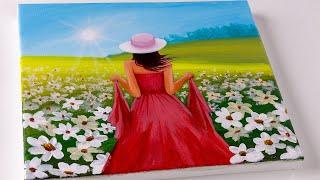 Landscape Painting  Easy way to paint Flower Fields  Acrylic Painting for Beginners