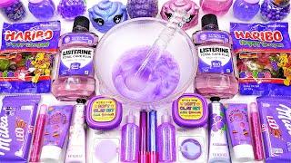 Satisfying Video How To Make Violet Slime Mixing Glitter Eyeshadow Purple Makeup Cosmetics GoGo ASMR
