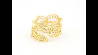 Filigree Adjustable Leaves RING in 925 Sterling Silver with Gold Bath