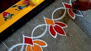 Easy border rangoli designs for festivals  Friday rangoli  Lotus rangoli  Lakshmi pooja rangoli