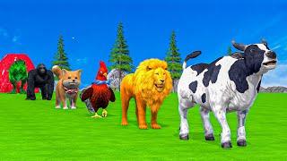 Paint & Animals DuckGorillaLionElephantCowSheep Fountain Crossing Transformation Animal Cartoon