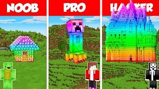 Rainbow Color House Build Battle Challenge - JJ vs Mikey vs Hacker - Minecraft Animation