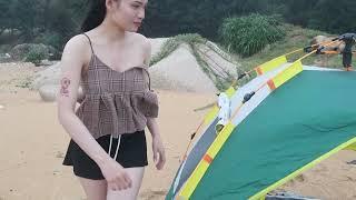 SOLO CAMPING BEACH  LONELY YOUNG GIRL WATERFALL AND HEALING SOUNDS OF NATURE  ASMR
