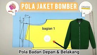 Cara Membuat Pola Jaket Bomber  bagian 12 pola depan & belakang
