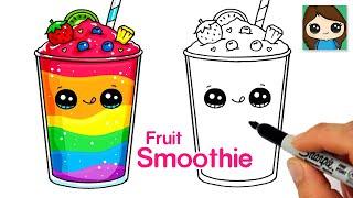 How to Draw a Rainbow Fruit Smoothie  Cute Drink Art