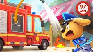 Fire in the Cake Shop  Safety Cartoons for Kids  Fire Truck  Sheriff Labrador