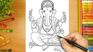 How to Draw Lord Ganesha with simple lines  Easy Ganpati Drawing step by step