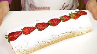ROTOLO ALLE FRAGOLE E PANNA RICETTA FACILE - Strawberry Roll Cake Easy Recipe