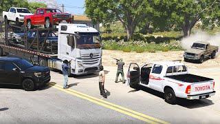 عصابة تسرق شاحنة نقل والتاجر يطلب الفزعة من راعي الشاص لإعادة السيارات المسروقة  قراند 5