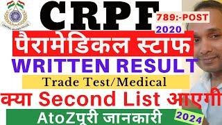 CRPF Paramedical Staff Written Exam Second List 2024  CRPF Paramedical Staff Written Exam Result