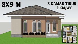 Desain Rumah 8x9 Meter 3 Kamar Tidur 2 Kamar Mandi