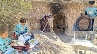 Discovering happiness efforts of mother and girls in the heart of the secret cave