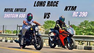 Royal Enfield shotgun 650 vs ktm rc 390  LONG RACE  shocking results 