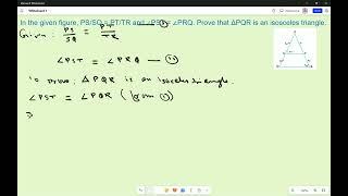 In the given figure PS SQ = PT TR and ∠PST = ∠PRQ  Prove that ΔPQR is an isosceles triangle