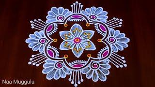 Beautiful daily kolam rangoli design  Easy chukkala muggulu  5×3  dots  Naa Muggulu