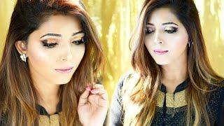 INDIAN DIWALI MAKEUP TUTORIAL 2016  GOLD SMOKEY EYES & NUDE LIPS  HINA ATTAR