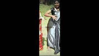 Lovely Girl Dance in Grey Silky Satin Saree