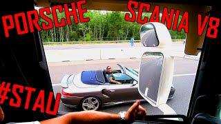 PORSCHE vs SCANIA V8  *Having fun in the traffic jam*