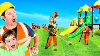 Lawn mower weed wacker leaf blower blippi toys and trucks for Kids Video  min min playtime