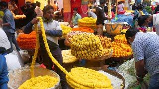 A Walkthrough to Biggest Flower Market  KR Market Bangalore