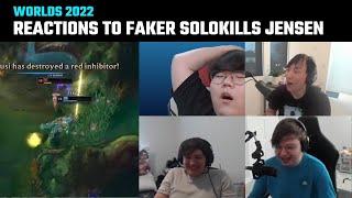 Compilation Casters and Streamers reaction to Faker solokills Jensen  Worlds 2022  T1 vs C9