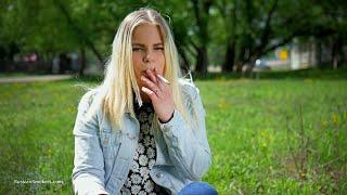 18 y.o. blonde Nastya is talking while smoking