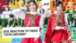 IDOL REACTION TO TWICE TZUYU ARCHERY #kpop #reaction #tzuyu #archery