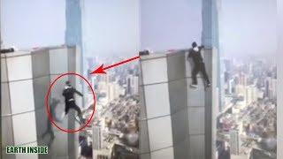 Detik detik penantang maut jatuh dari gedung pencakar langit di china.. Mengerikan...