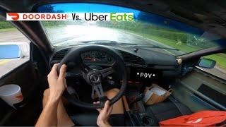 Door Dash and Uber Eats in my DRIFT Car at the SAME Time *POV*