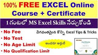 1గంటలో MS Excel Skills నేర్చుకోండి free excel certification course online  Online excel course free