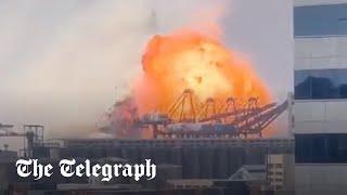 Moment cargo ship explodes at Chinas key port