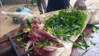 Goat BBQ  Grilling a big goat for lunch