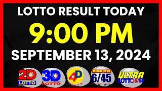 Lotto Result Today 9PM Draw September 13 2024  2D 3D Swertres 4D 645 658 PCSO#lotto