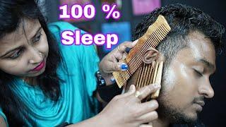 Wooden Comb ASMR Massage  Barber Girl Chaitali Doing ASMR Head Scratching Massage With Lots Of Oil