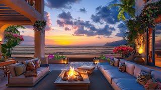 Soothing Beach Bonfire ASMR  Santorini Resort Ambience  Tranquil Sunset & Relaxing Ocean Waves