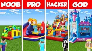 Minecraft Battle NOOB vs PRO vs HACKER vs GOD BOUNCY CASTLE HOUSE BASE BUILD CHALLENGE  Animation