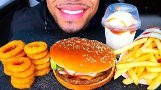 ASMR Eating Burger King Jerry Impossible Whopper Cheese Crispy Onion Rings Fries Ice Cream Mukbang