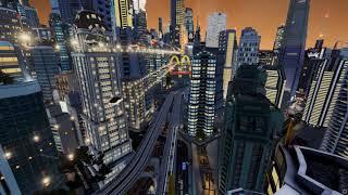 Futuristic city in Cities Skylines game Flying cars and Fifth Element atmosphere